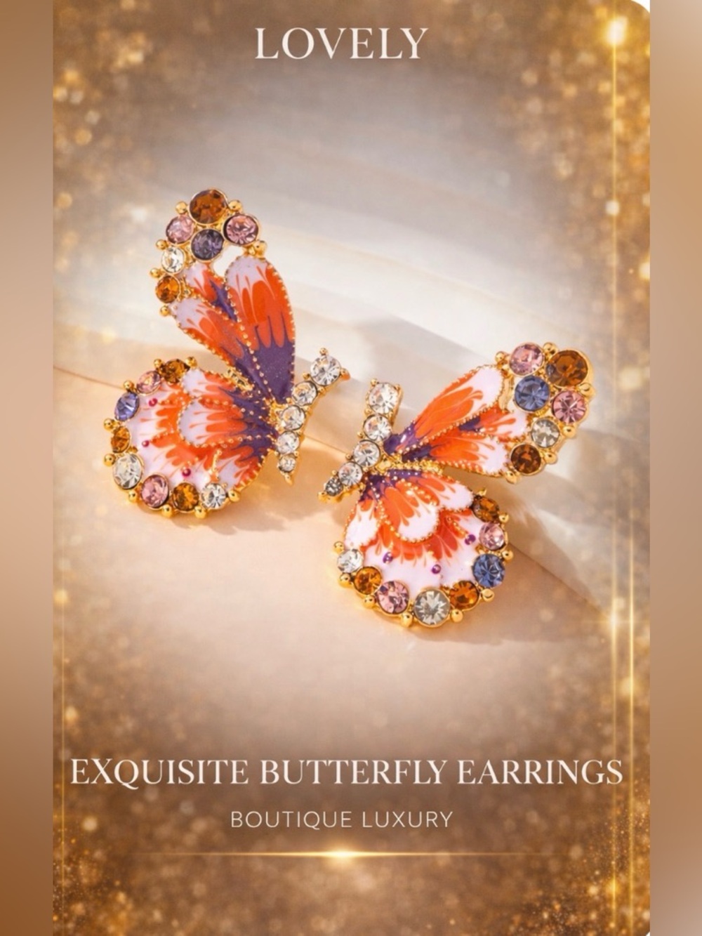 Statement Crystal Butterfly Earrings Luxe Multi Gem Enamel Designer Glam